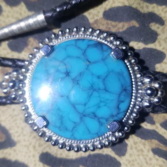 Vintage Mexican tie with Mexican Turquoise - Picture 2 of 4